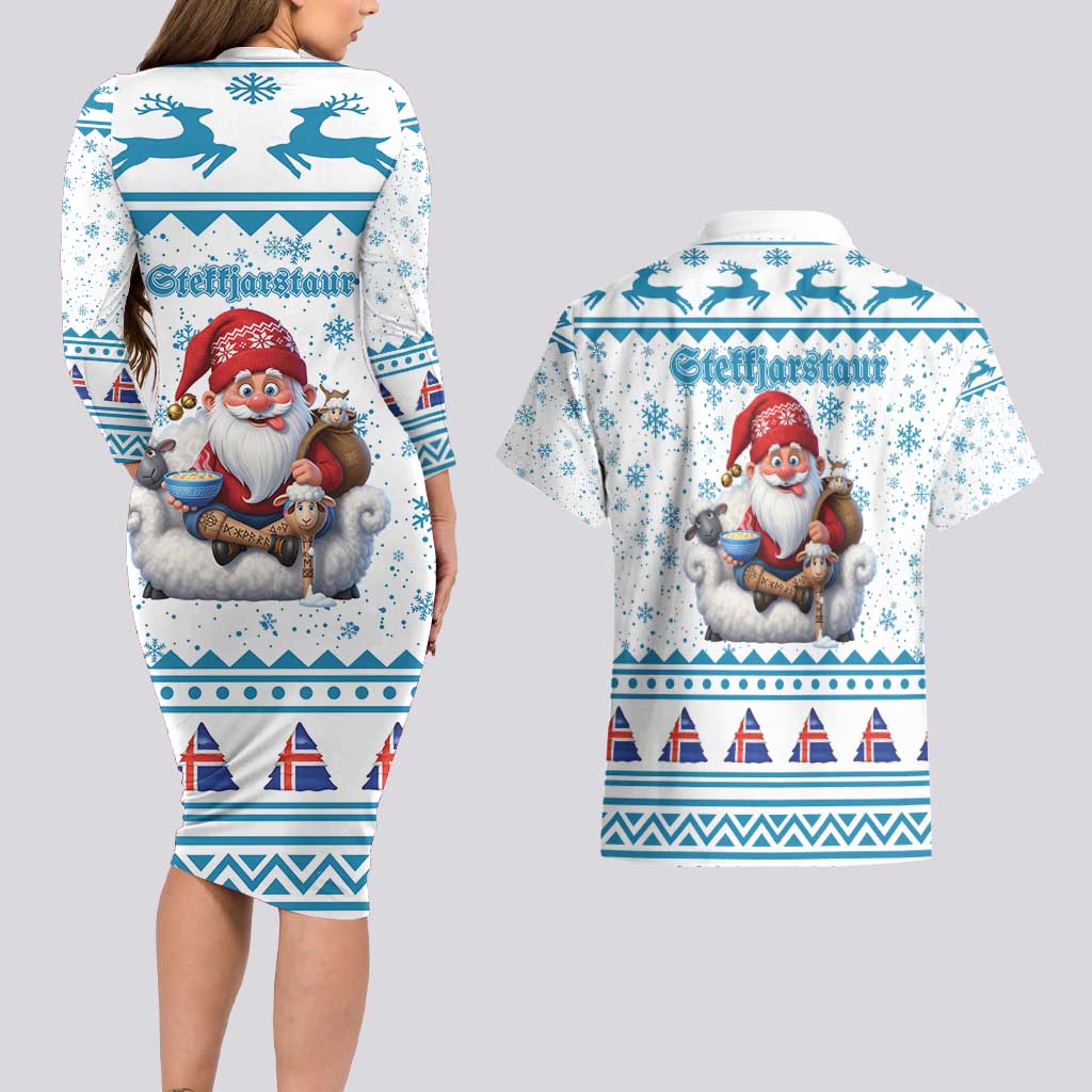 Iceland Christmas Couples Matching Long Sleeve Bodycon Dress and Hawaiian Shirt Stekkjastaur Sheep-Cote-Clod LT19