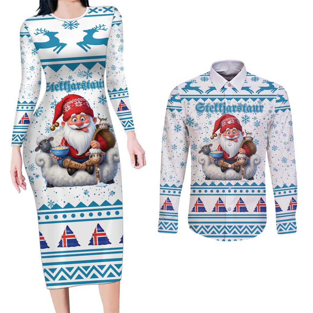 Iceland Christmas Couples Matching Long Sleeve Bodycon Dress and Long Sleeve Button Shirt Stekkjastaur Sheep-Cote-Clod LT19