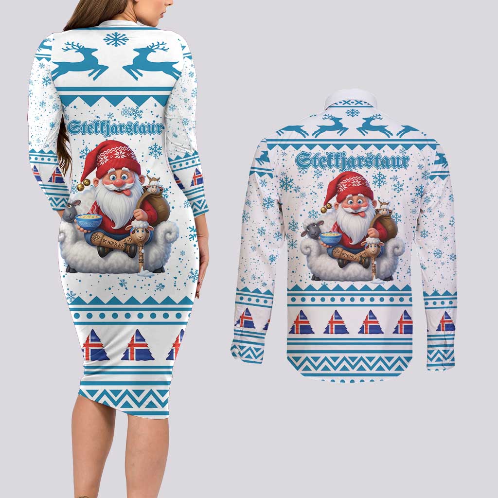 Iceland Christmas Couples Matching Long Sleeve Bodycon Dress and Long Sleeve Button Shirt Stekkjastaur Sheep-Cote-Clod LT19