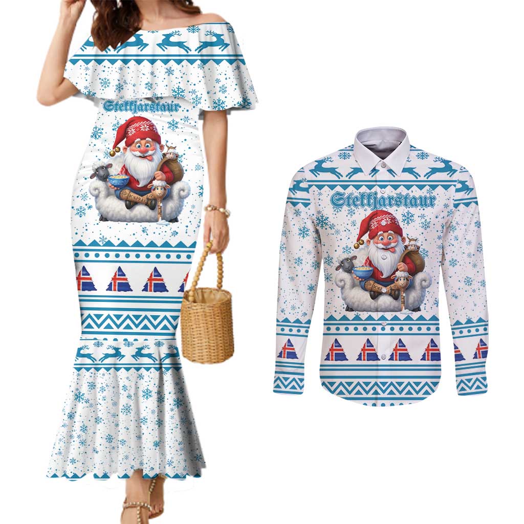 Iceland Christmas Couples Matching Mermaid Dress and Long Sleeve Button Shirt Stekkjastaur Sheep-Cote-Clod LT19