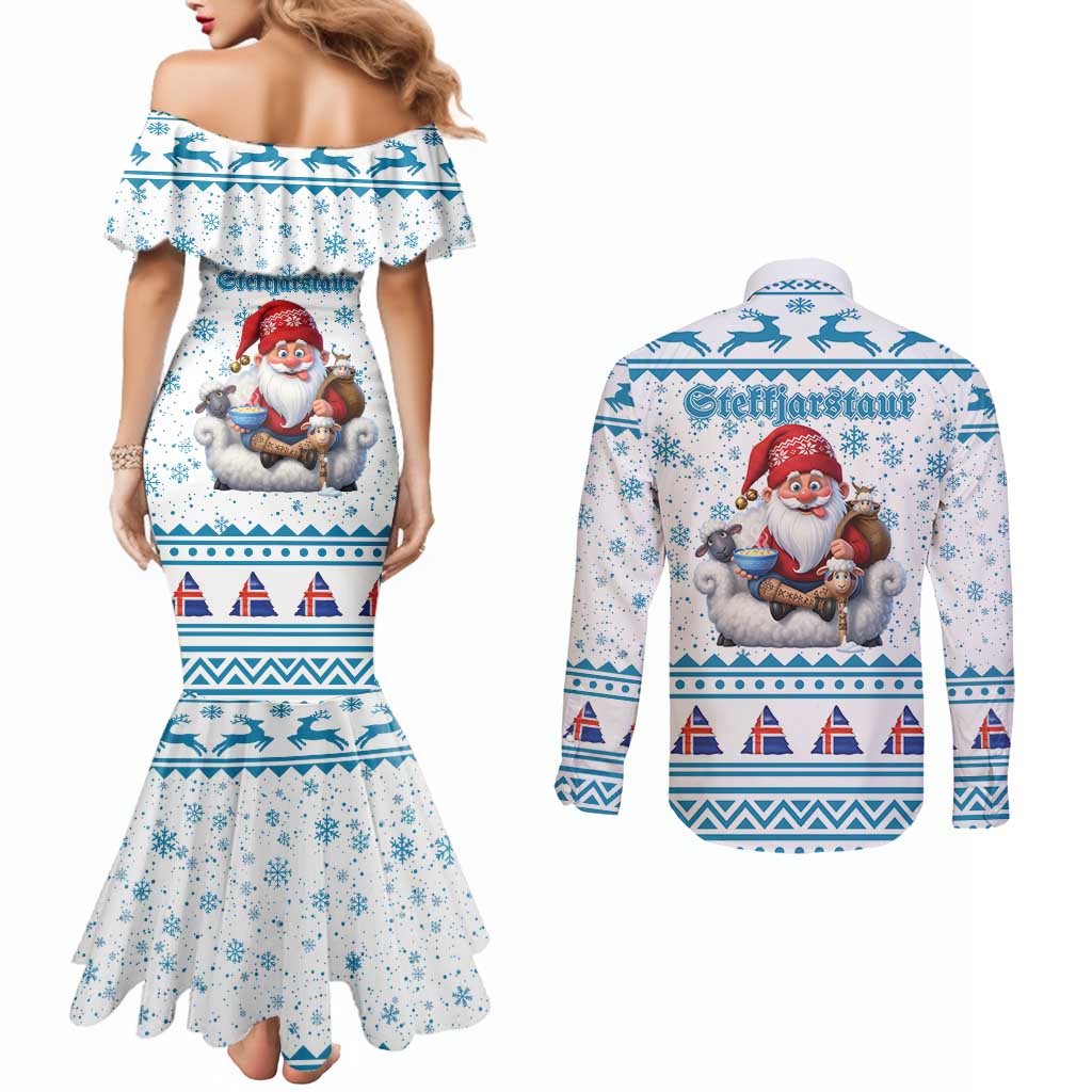 Iceland Christmas Couples Matching Mermaid Dress and Long Sleeve Button Shirt Stekkjastaur Sheep-Cote-Clod LT19
