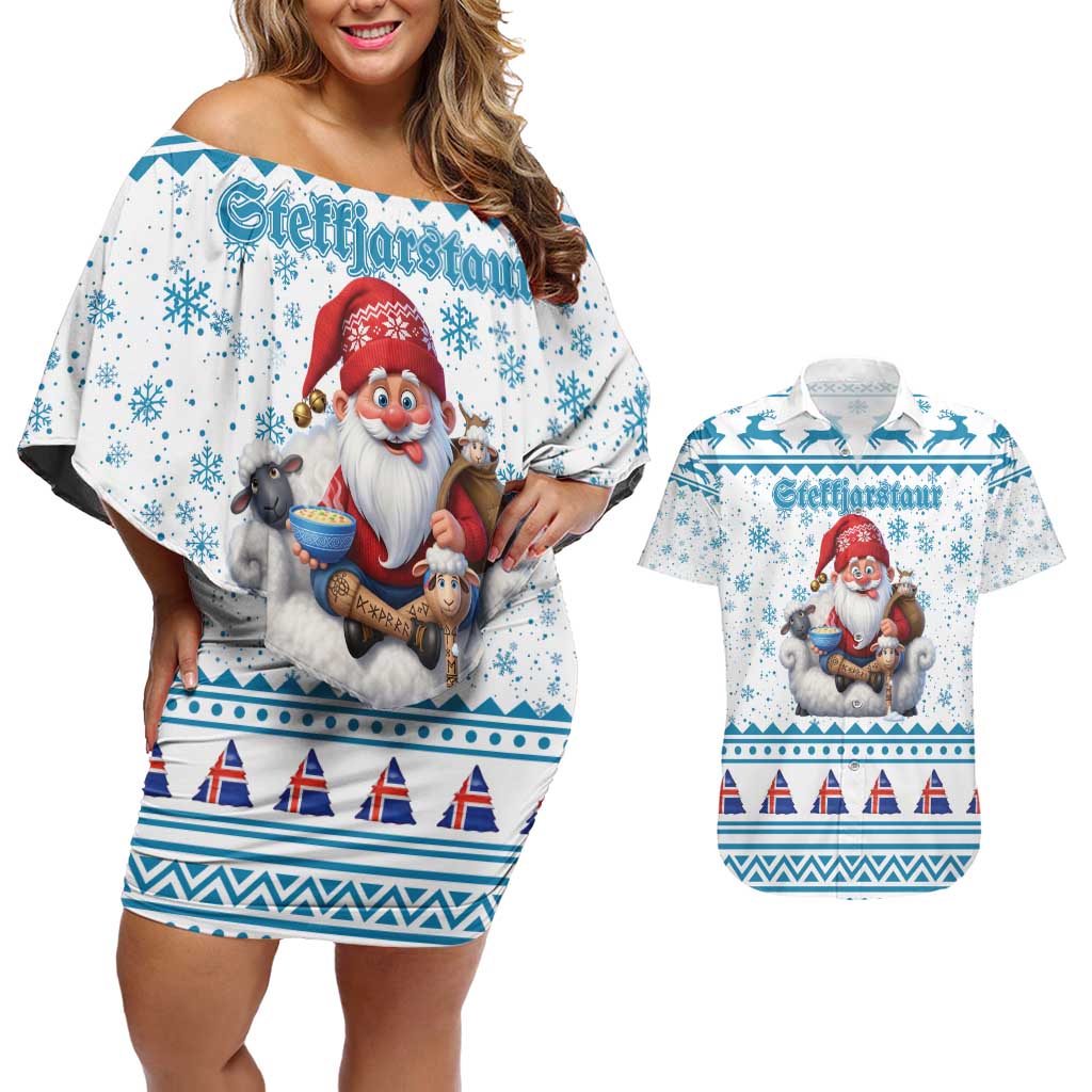 Iceland Christmas Couples Matching Off Shoulder Short Dress and Hawaiian Shirt Stekkjastaur Sheep-Cote-Clod LT19