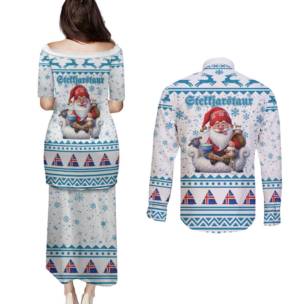 Iceland Christmas Couples Matching Puletasi and Long Sleeve Button Shirt Stekkjastaur Sheep-Cote-Clod LT19