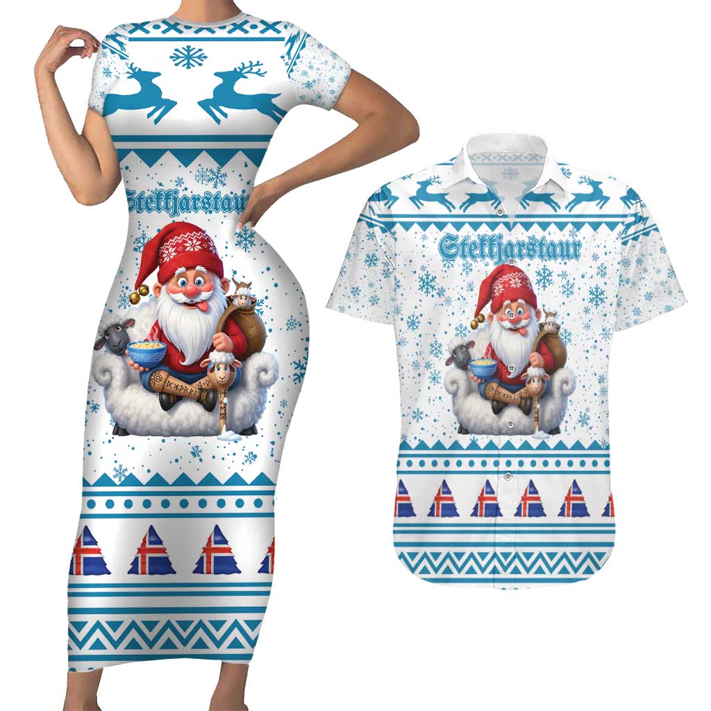 Iceland Christmas Couples Matching Short Sleeve Bodycon Dress and Hawaiian Shirt Stekkjastaur Sheep-Cote-Clod LT19