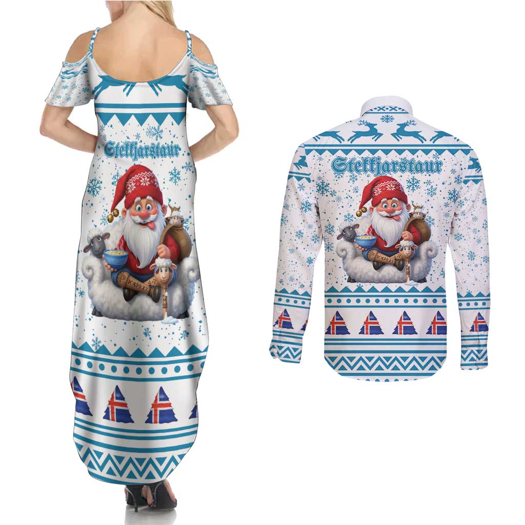 Iceland Christmas Couples Matching Summer Maxi Dress and Long Sleeve Button Shirt Stekkjastaur Sheep-Cote-Clod LT19