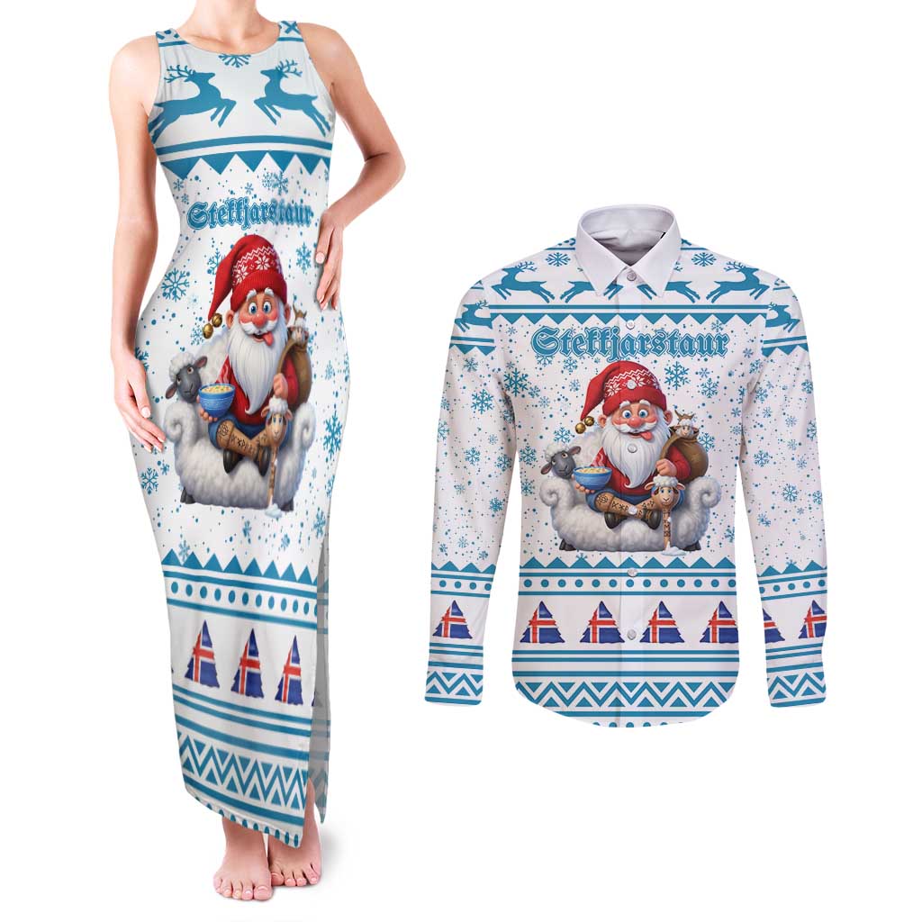 Iceland Christmas Couples Matching Tank Maxi Dress and Long Sleeve Button Shirt Stekkjastaur Sheep-Cote-Clod LT19