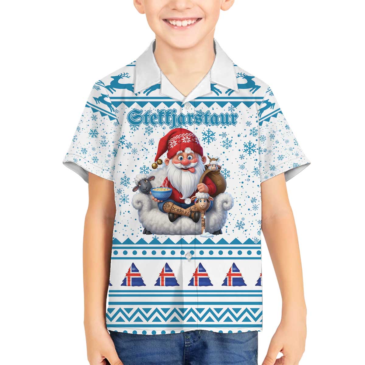 Iceland Christmas Family Matching Off The Shoulder Long Sleeve Dress and Hawaiian Shirt Stekkjastaur Sheep-Cote-Clod LT19