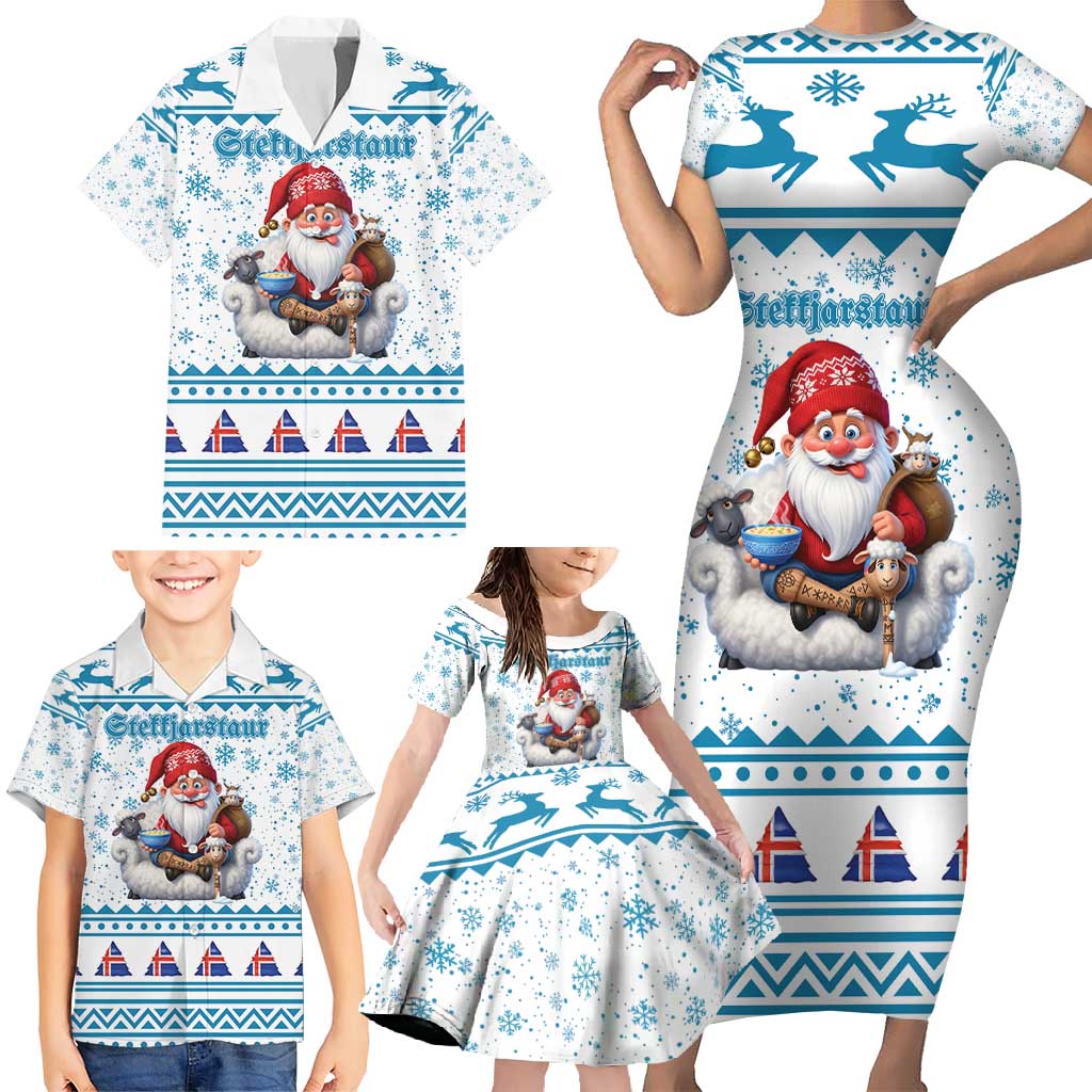 Iceland Christmas Family Matching Short Sleeve Bodycon Dress and Hawaiian Shirt Stekkjastaur Sheep-Cote-Clod LT19