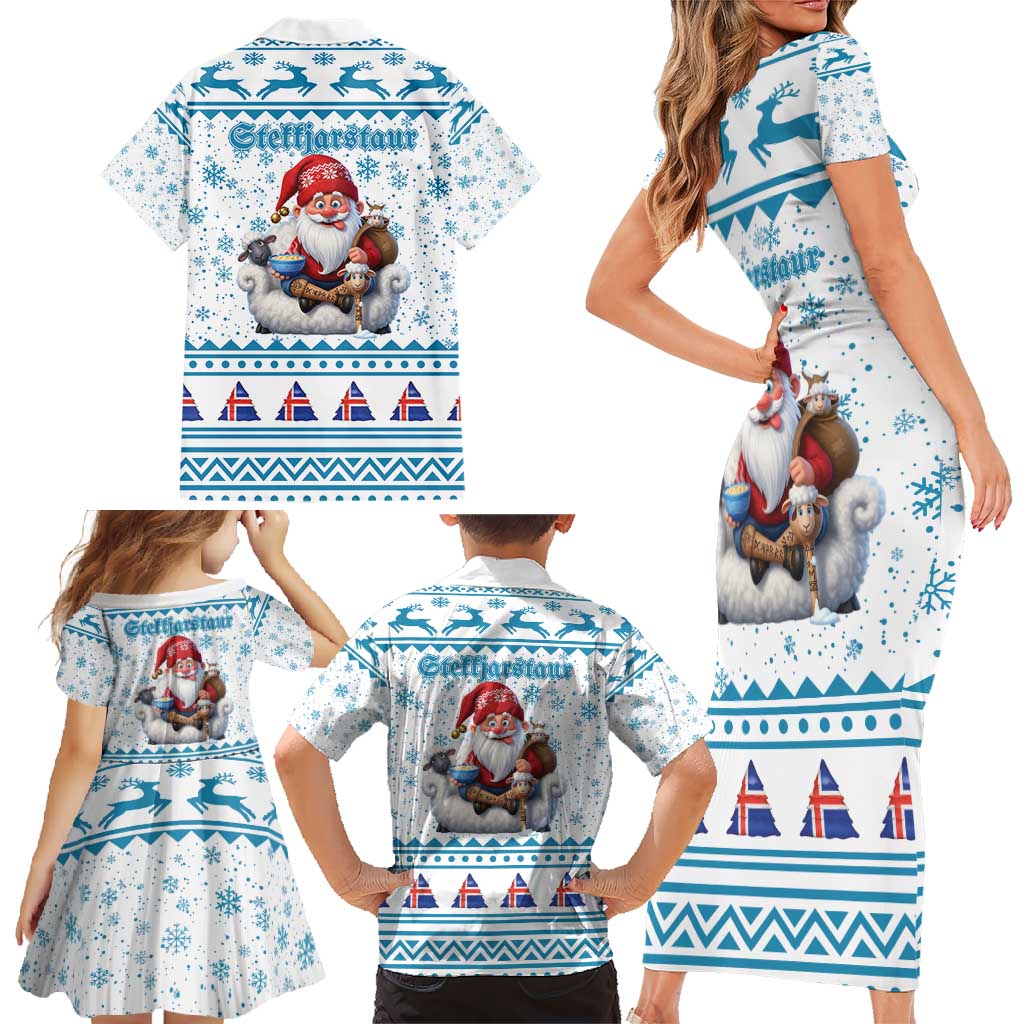 Iceland Christmas Family Matching Short Sleeve Bodycon Dress and Hawaiian Shirt Stekkjastaur Sheep-Cote-Clod LT19
