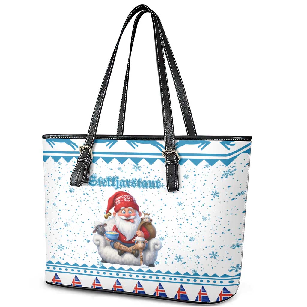 Iceland Christmas Leather Tote Bag Stekkjastaur Sheep-Cote-Clod - Wonder Print Shop