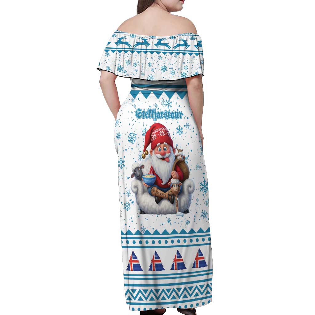 Iceland Christmas Off Shoulder Maxi Dress Stekkjastaur Sheep-Cote-Clod LT19