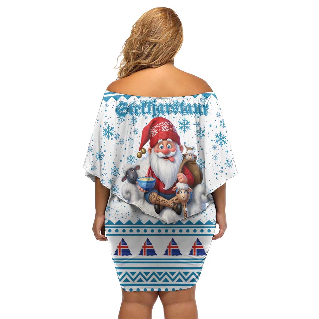 Iceland Christmas Off Shoulder Short Dress Stekkjastaur Sheep-Cote-Clod LT19