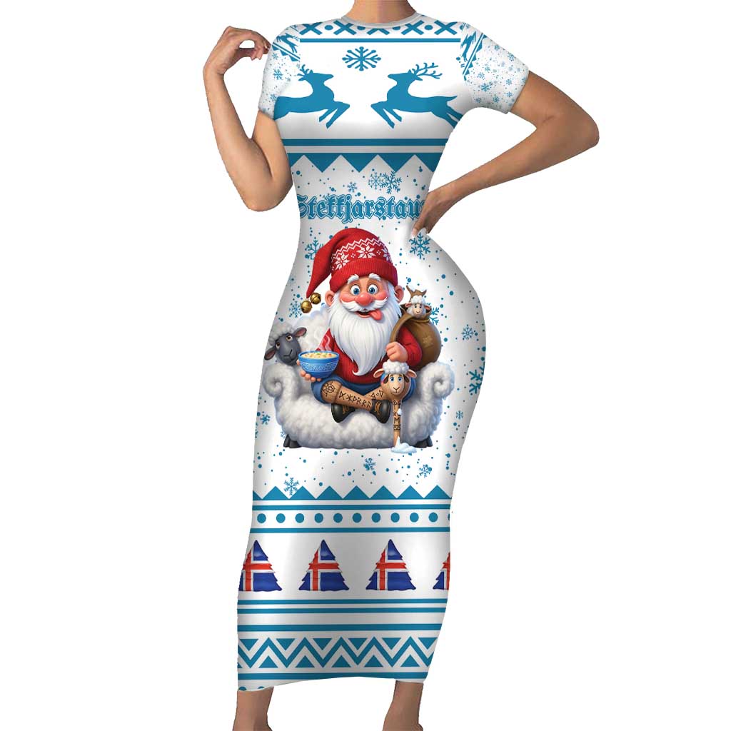 Iceland Christmas Short Sleeve Bodycon Dress Stekkjastaur Sheep-Cote-Clod LT19