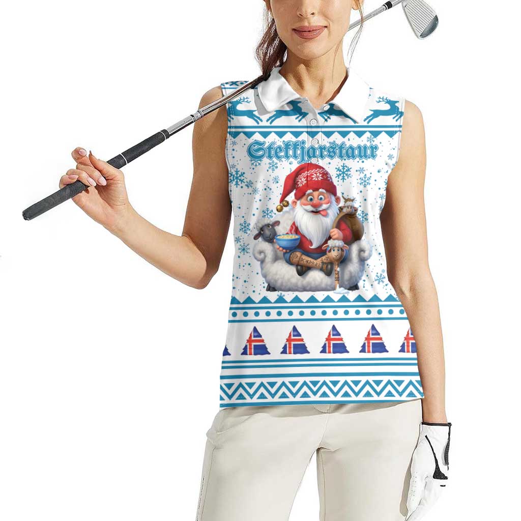 Iceland Christmas Women Sleeveless Polo Shirt Stekkjastaur Sheep-Cote-Clod LT19