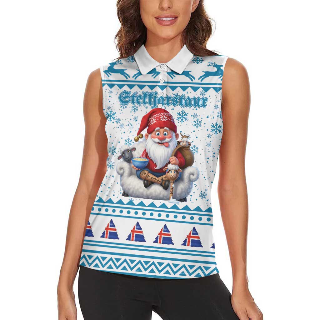 Iceland Christmas Women Sleeveless Polo Shirt Stekkjastaur Sheep-Cote-Clod LT19