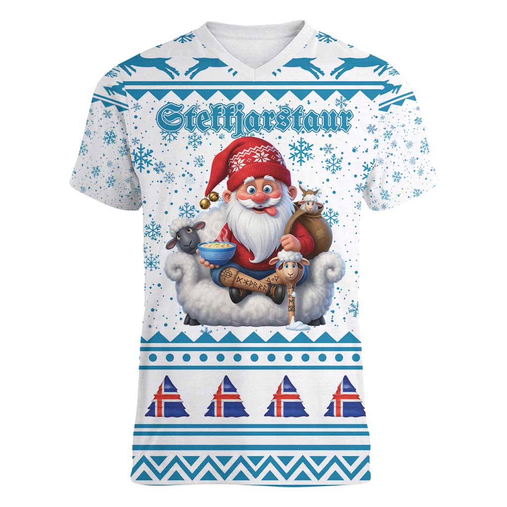 Iceland Christmas Women V-Neck T-Shirt Stekkjastaur Sheep-Cote-Clod LT19