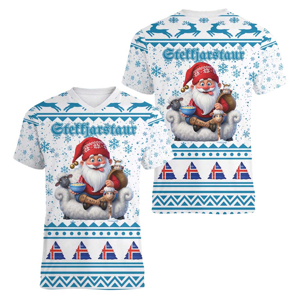 Iceland Christmas Women V-Neck T-Shirt Stekkjastaur Sheep-Cote-Clod LT19