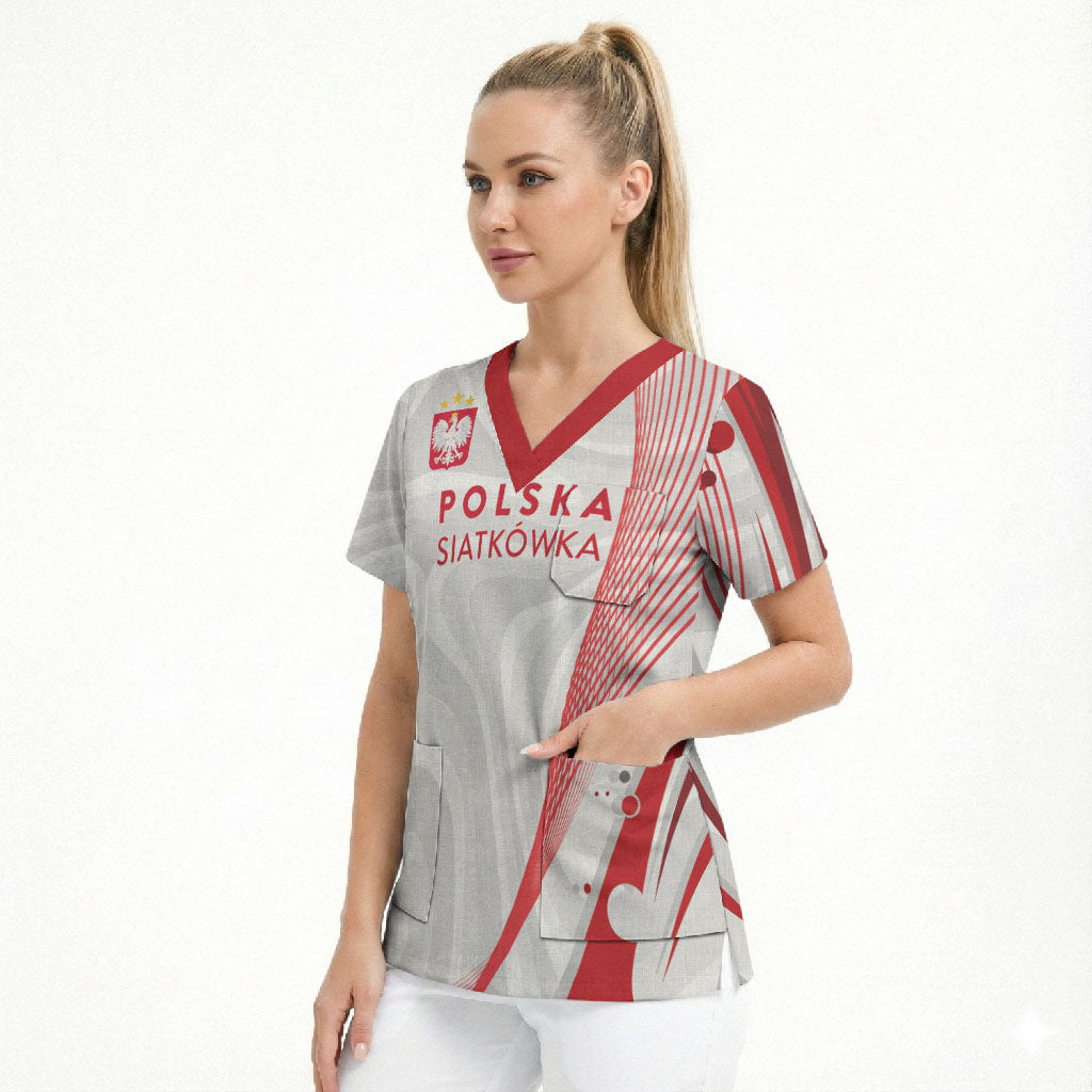 Custom Poland Volleyball 2026 Scrub Top Polska Siatkowka 3 Time Champions