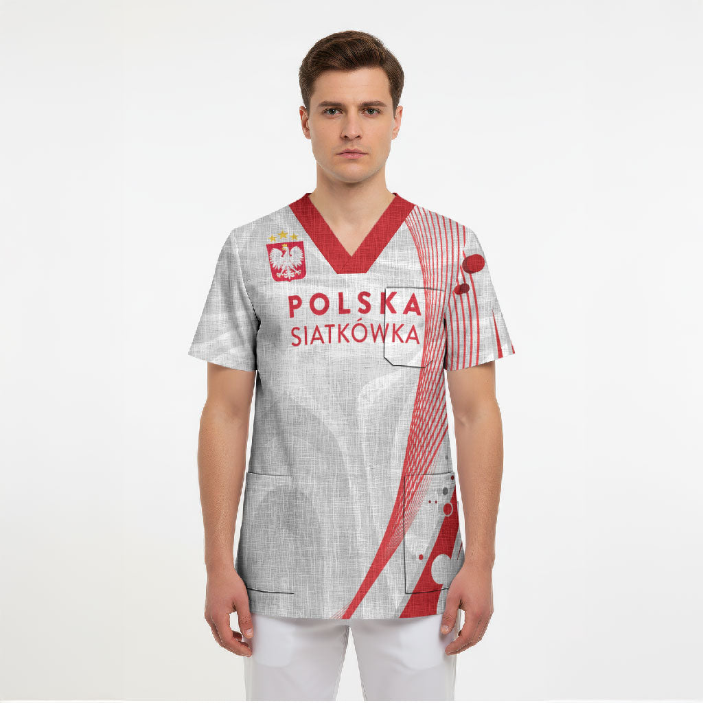 Custom Poland Volleyball 2026 Scrub Top Polska Siatkowka 3 Time Champions
