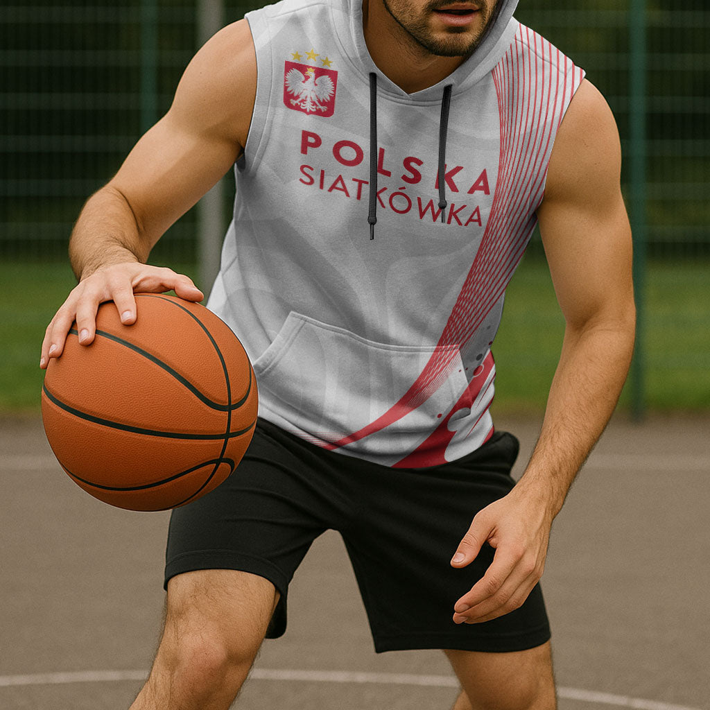Custom Poland Volleyball 2026 Sleeveless Hoodie Polska Siatkowka 3 Time Champions