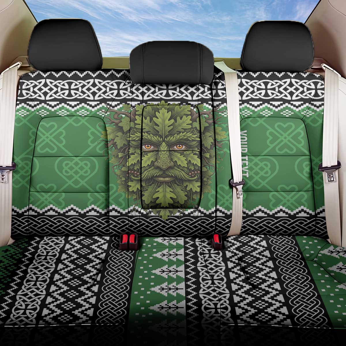 Personalized Anglesey Wales Christmas Back Car Seat Cover Green Man Celtic Knot - Wonder Print Shop
