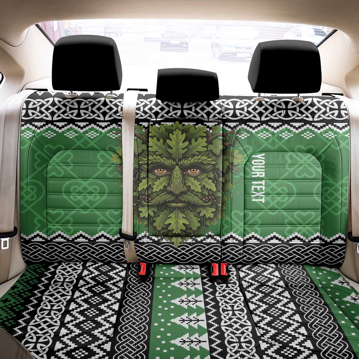 Personalized Anglesey Wales Christmas Back Car Seat Cover Green Man Celtic Knot - Wonder Print Shop