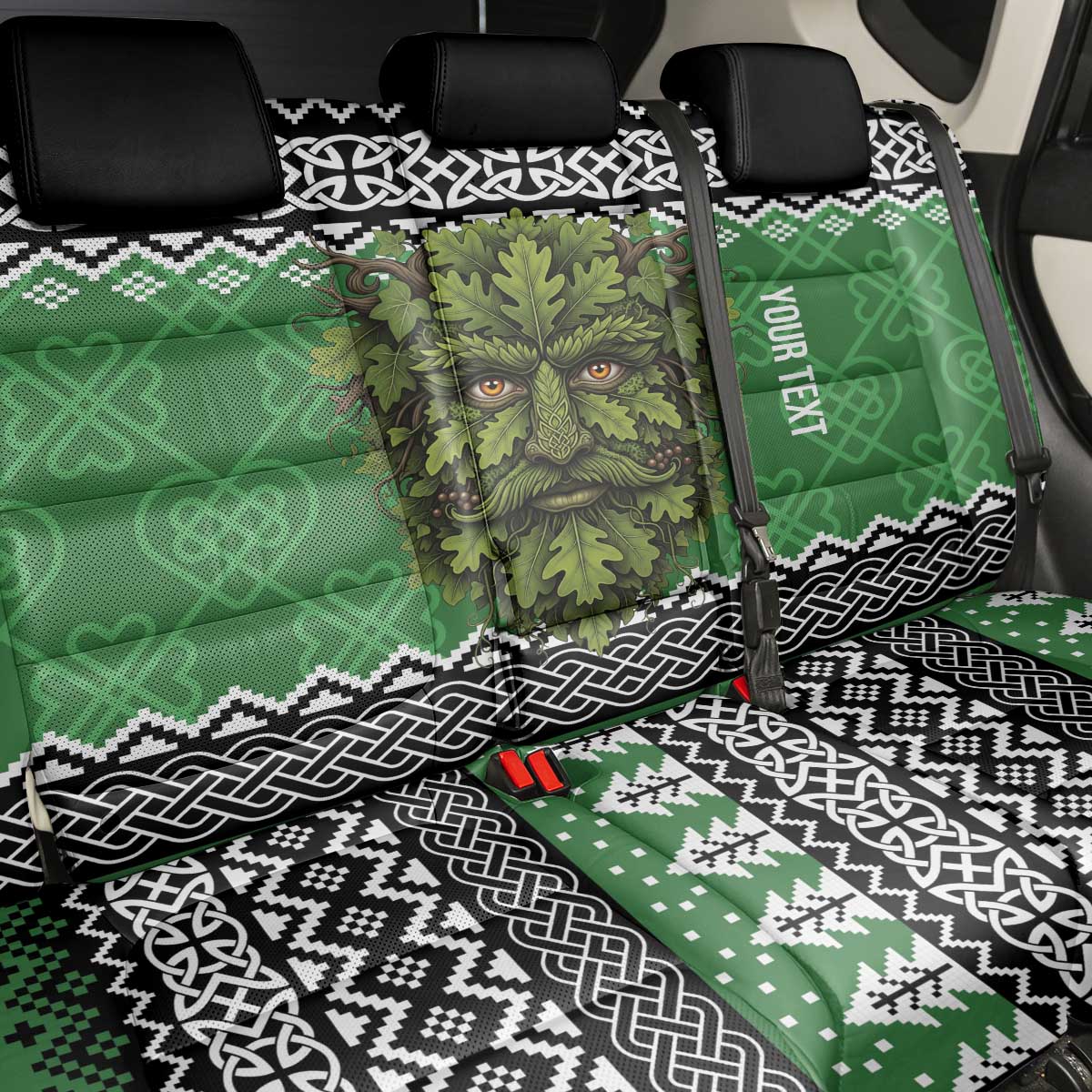 Personalized Anglesey Wales Christmas Back Car Seat Cover Green Man Celtic Knot - Wonder Print Shop