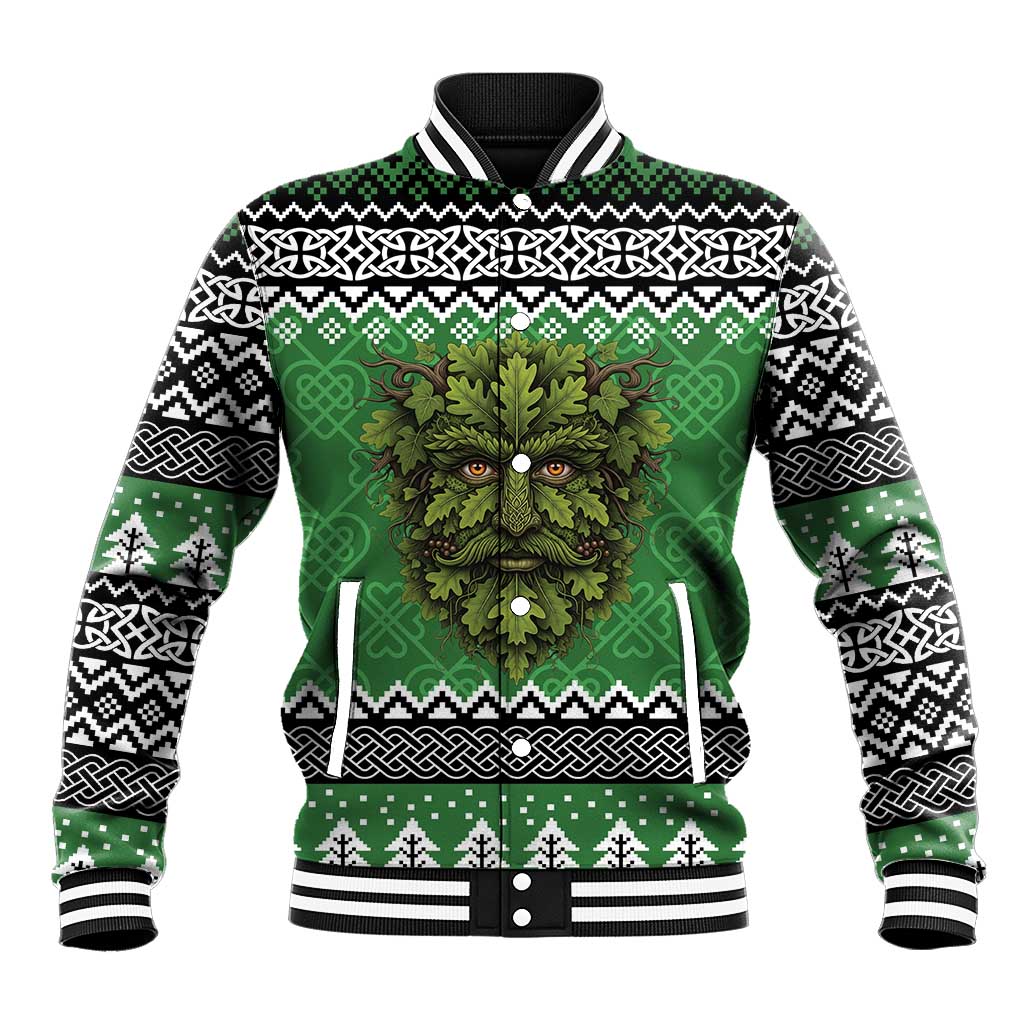Personalized Anglesey Wales Christmas Baseball Jacket Green Man Celtic Knot - Wonder Print Shop