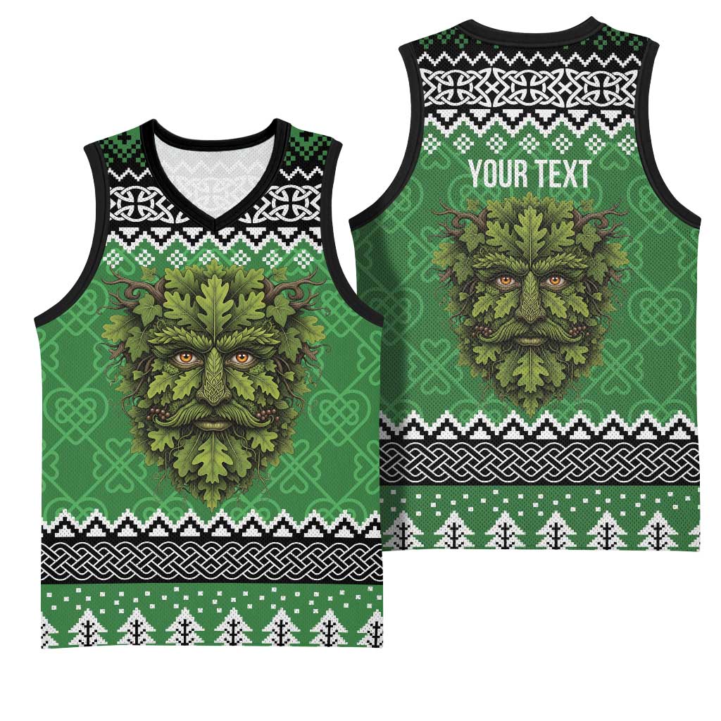 Personalized Anglesey Wales Christmas Basketball Jersey Green Man Celtic Knot - Wonder Print Shop