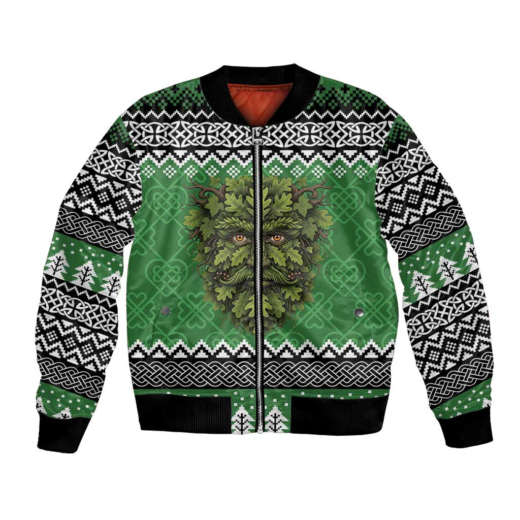 Personalized Anglesey Wales Christmas Bomber Jacket Green Man Celtic Knot - Wonder Print Shop