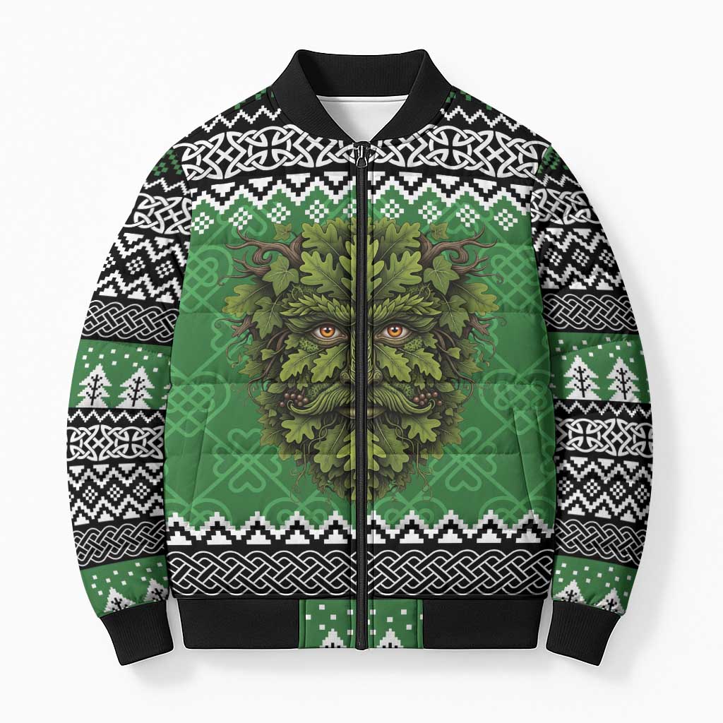 Personalized Anglesey Wales Christmas Bomber Puffer Jacket Green Man Celtic Knot - Wonder Print Shop