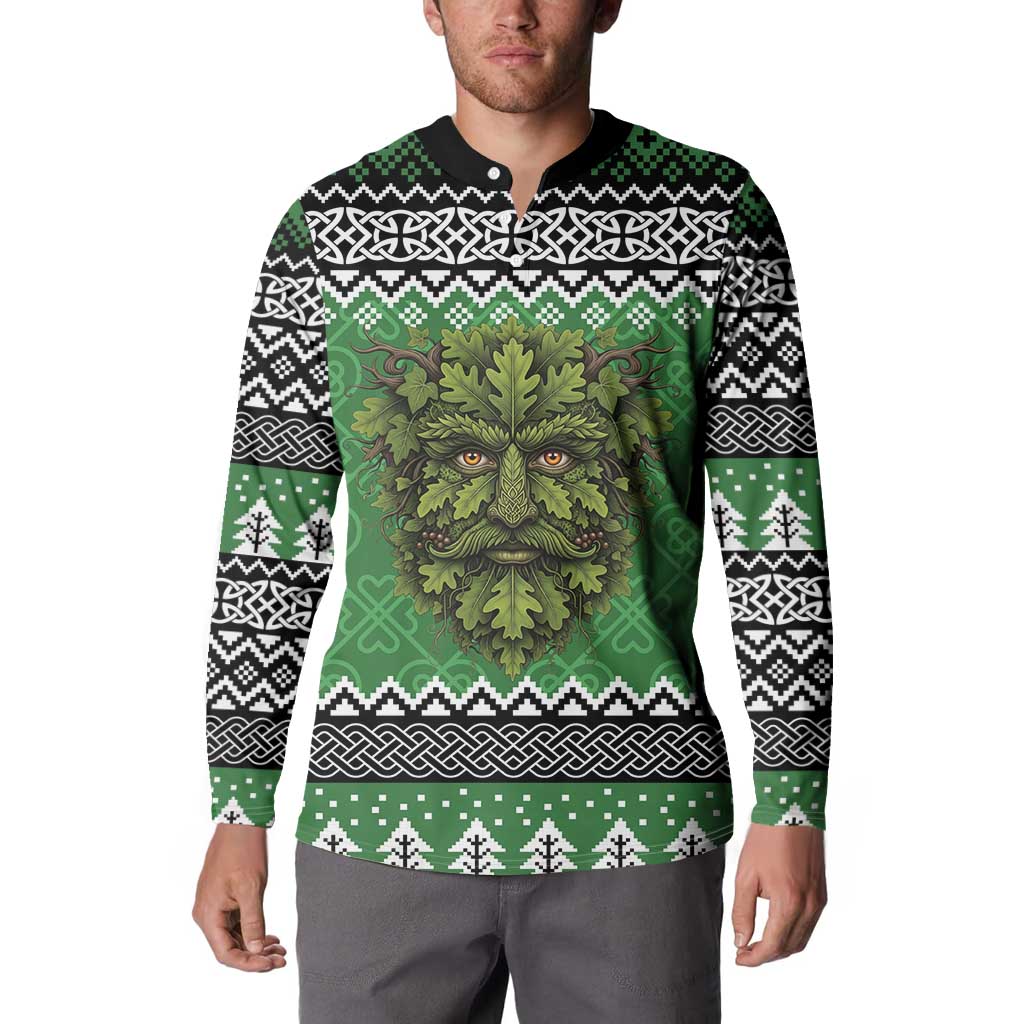 Personalized Anglesey Wales Christmas Button Sweatshirt Green Man Celtic Knot - Wonder Print Shop