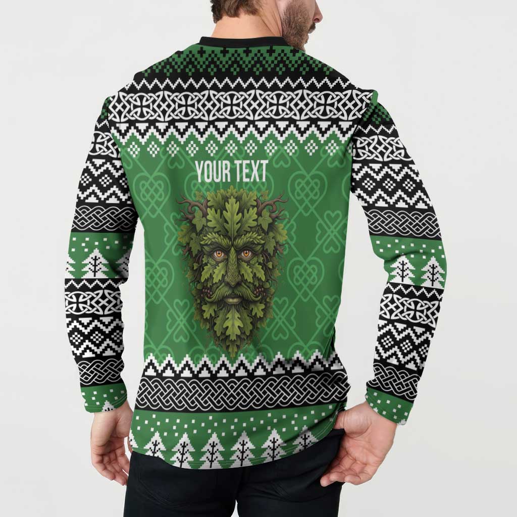Personalized Anglesey Wales Christmas Button Sweatshirt Green Man Celtic Knot - Wonder Print Shop