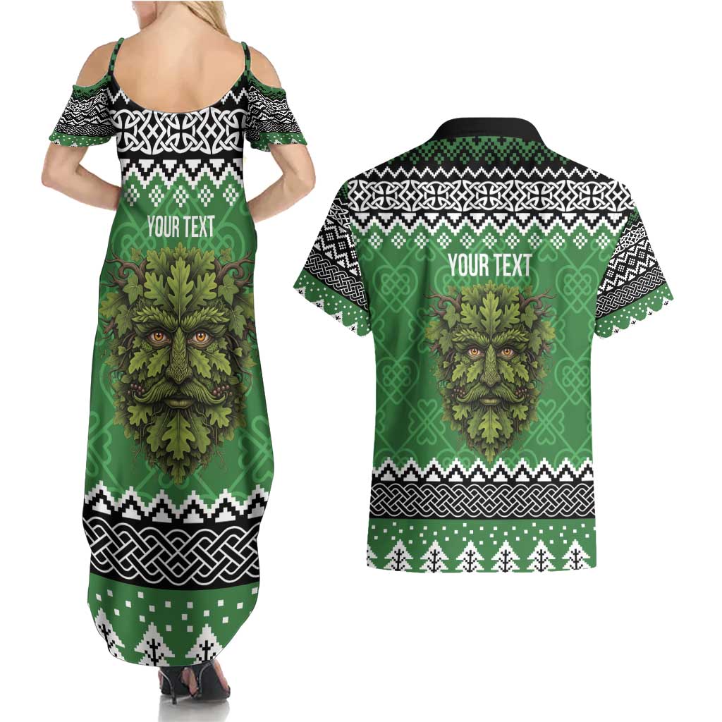 Personalized Anglesey Wales Christmas Couples Matching Summer Maxi Dress and Hawaiian Shirt Green Man Celtic Knot - Wonder Print Shop