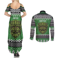 Personalized Anglesey Wales Christmas Couples Matching Summer Maxi Dress and Long Sleeve Button Shirt Green Man Celtic Knot - Wonder Print Shop