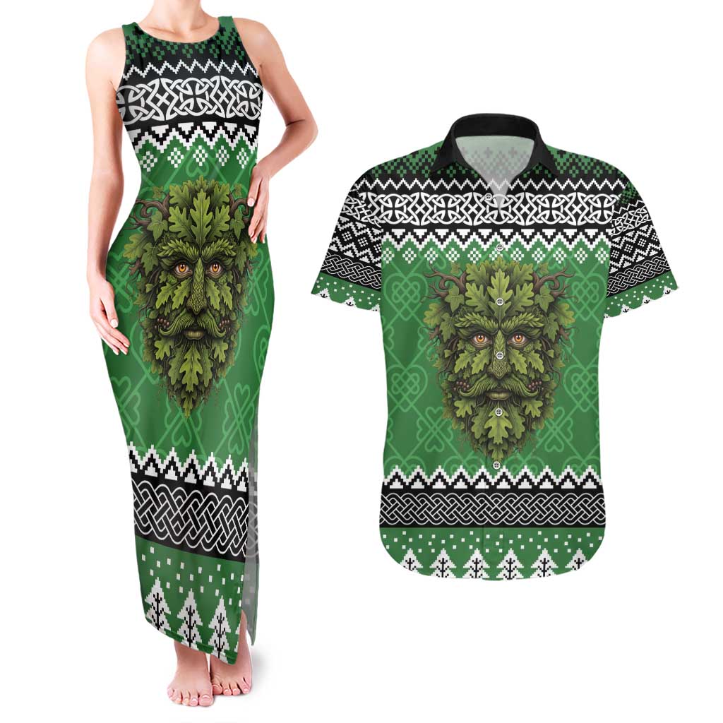 Personalized Anglesey Wales Christmas Couples Matching Tank Maxi Dress and Hawaiian Shirt Green Man Celtic Knot - Wonder Print Shop