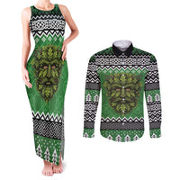Personalized Anglesey Wales Christmas Couples Matching Tank Maxi Dress and Long Sleeve Button Shirt Green Man Celtic Knot - Wonder Print Shop