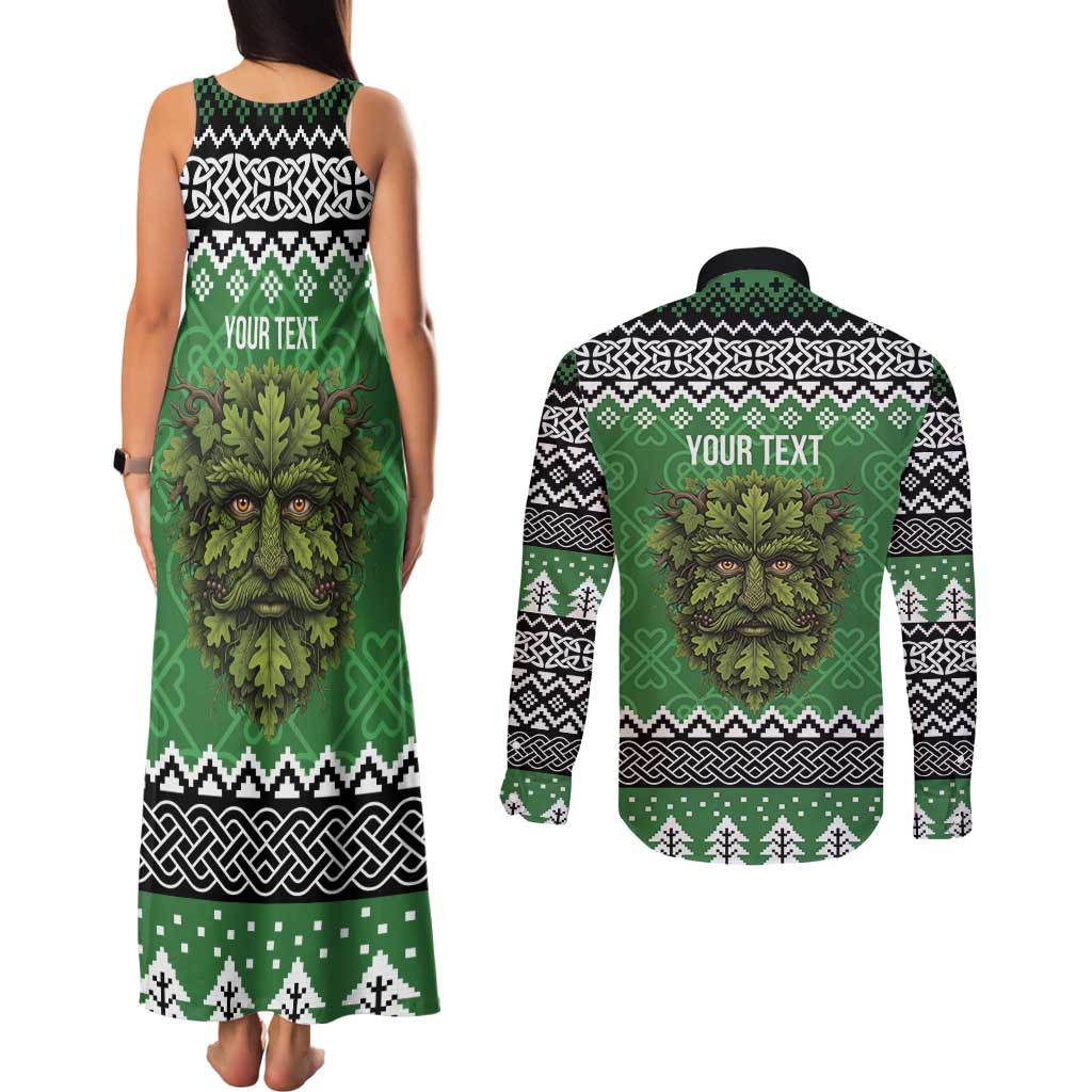 Personalized Anglesey Wales Christmas Couples Matching Tank Maxi Dress and Long Sleeve Button Shirt Green Man Celtic Knot - Wonder Print Shop