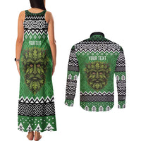 Personalized Anglesey Wales Christmas Couples Matching Tank Maxi Dress and Long Sleeve Button Shirt Green Man Celtic Knot - Wonder Print Shop