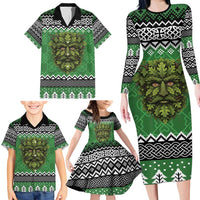 Personalized Anglesey Wales Christmas Family Matching Long Sleeve Bodycon Dress and Hawaiian Shirt Green Man Celtic Knot - Wonder Print Shop