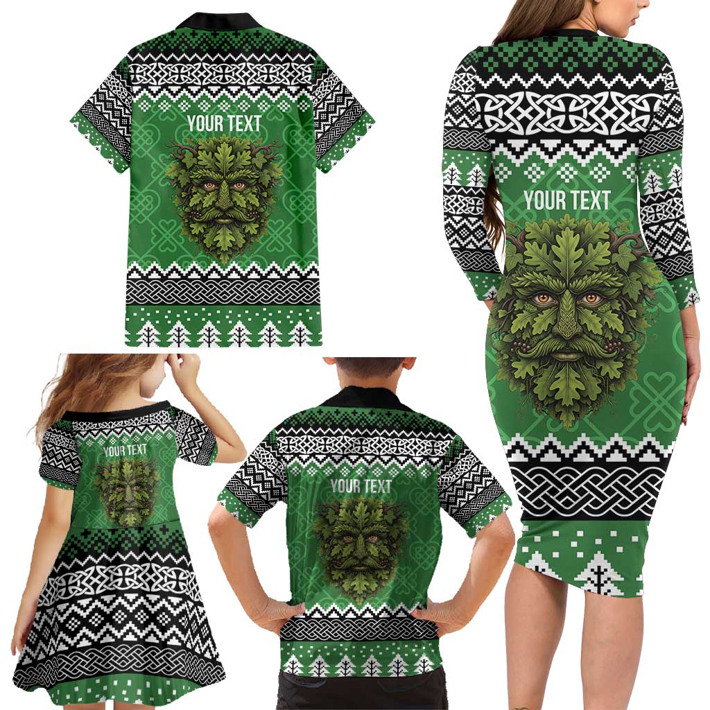 Personalized Anglesey Wales Christmas Family Matching Long Sleeve Bodycon Dress and Hawaiian Shirt Green Man Celtic Knot - Wonder Print Shop