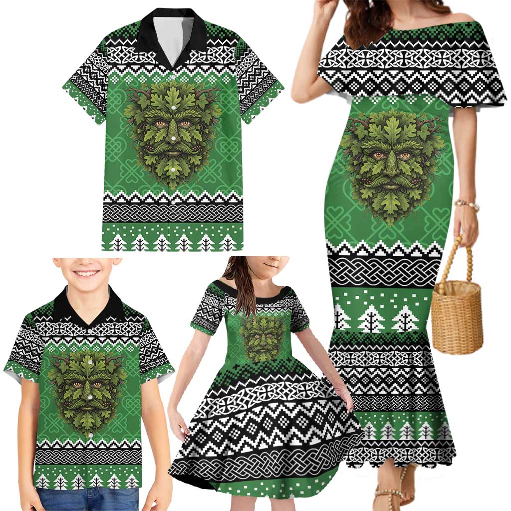 Personalized Anglesey Wales Christmas Family Matching Mermaid Dress and Hawaiian Shirt Green Man Celtic Knot - Wonder Print Shop