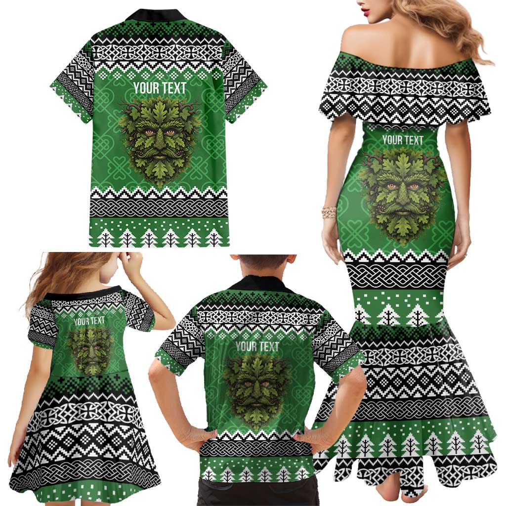 Personalized Anglesey Wales Christmas Family Matching Mermaid Dress and Hawaiian Shirt Green Man Celtic Knot - Wonder Print Shop
