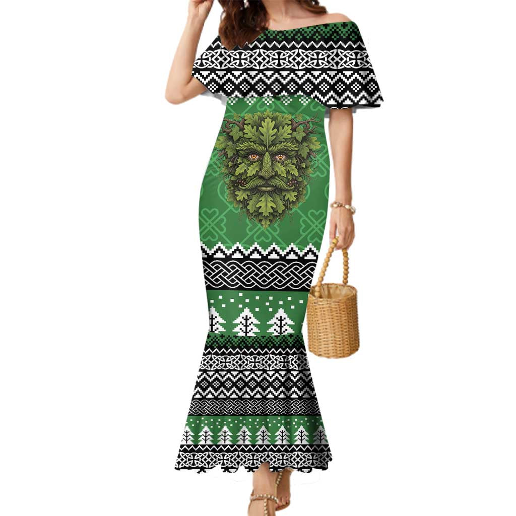 Personalized Anglesey Wales Christmas Family Matching Mermaid Dress and Hawaiian Shirt Green Man Celtic Knot - Wonder Print Shop
