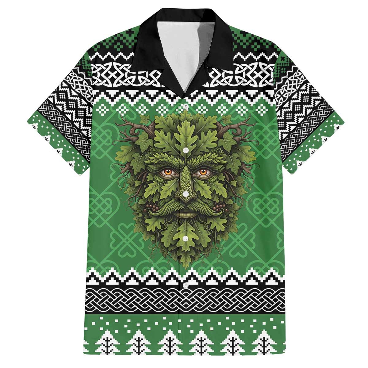 Personalized Anglesey Wales Christmas Family Matching Off The Shoulder Long Sleeve Dress and Hawaiian Shirt Green Man Celtic Knot - Wonder Print Shop