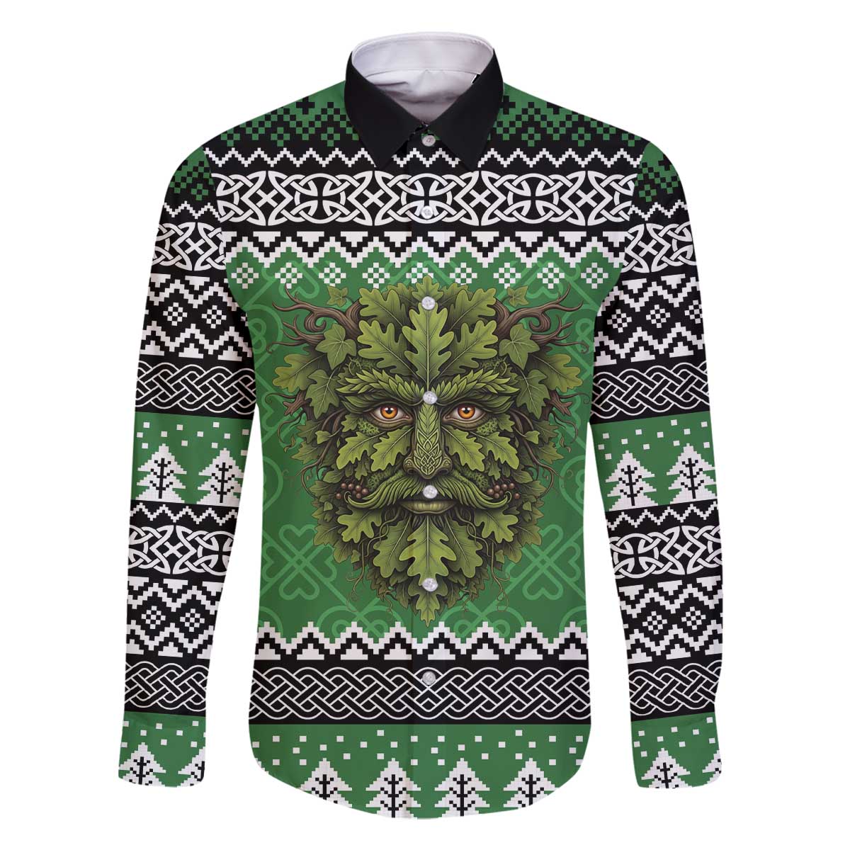 Personalized Anglesey Wales Christmas Family Matching Off The Shoulder Long Sleeve Dress and Hawaiian Shirt Green Man Celtic Knot - Wonder Print Shop