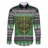 Personalized Anglesey Wales Christmas Family Matching Off The Shoulder Long Sleeve Dress and Hawaiian Shirt Green Man Celtic Knot - Wonder Print Shop