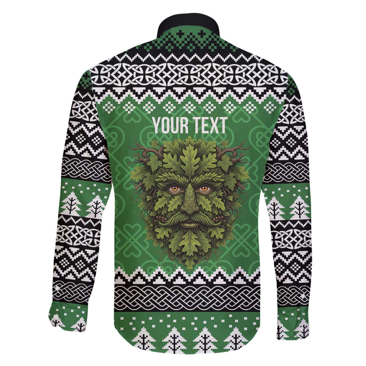 Personalized Anglesey Wales Christmas Family Matching Off The Shoulder Long Sleeve Dress and Hawaiian Shirt Green Man Celtic Knot - Wonder Print Shop