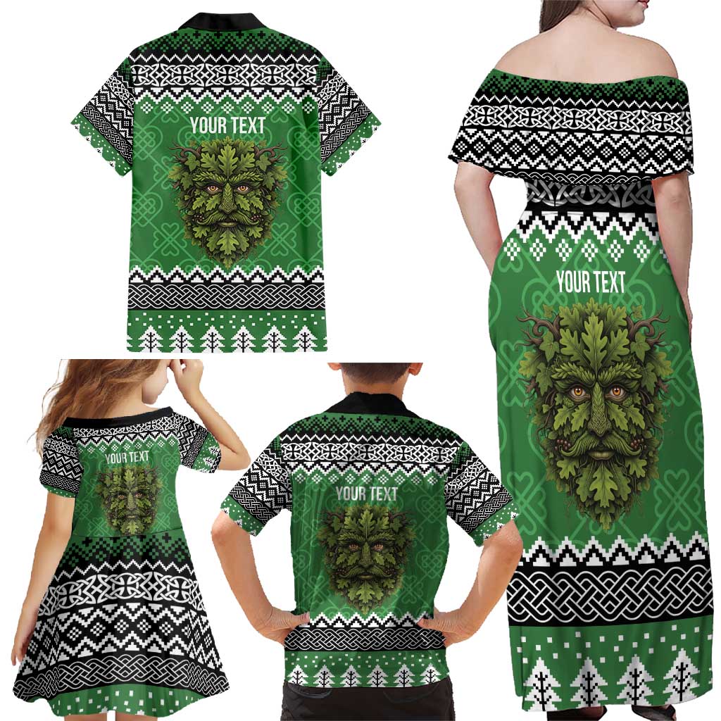 Personalized Anglesey Wales Christmas Family Matching Off Shoulder Maxi Dress and Hawaiian Shirt Green Man Celtic Knot - Wonder Print Shop