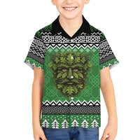 Personalized Anglesey Wales Christmas Family Matching Off Shoulder Short Dress and Hawaiian Shirt Green Man Celtic Knot - Wonder Print Shop